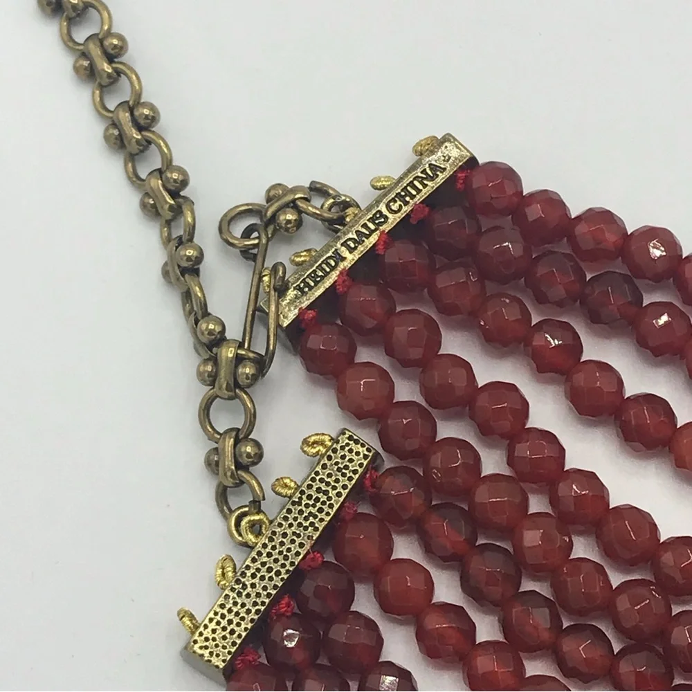 Heidi Daus Carnelian Multi Strand Crystal Tassel Necklace NIB - Picture 8 of 10